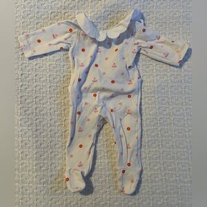 Jacadi White and Pink Floral One Piece with Scalloped Collar